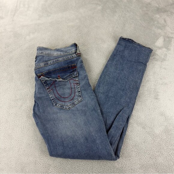 True Religion NWOT Embroidered Stitched Jeans Men's Size 34x34 Light Blue Denim - Picture 1 of 10